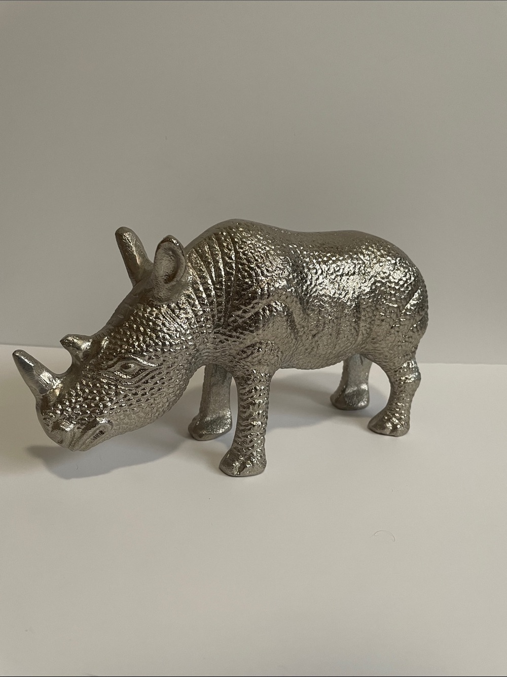 Silver Rhino Figurine Decorative Sculpture
